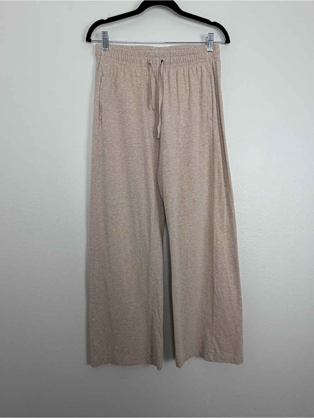 Pact Wide Leg Organic Cotton Lounge Sleepwear Pants Heathered Tan Beige Comfy S